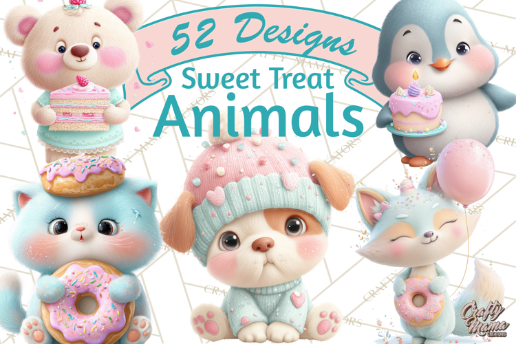 Sweet Treat Animal Clipart PNG, Kawaii Dessert Art