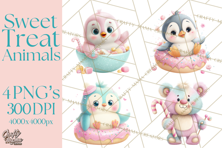 Sweet Treat Animal Clipart PNG, Kawaii Dessert Art