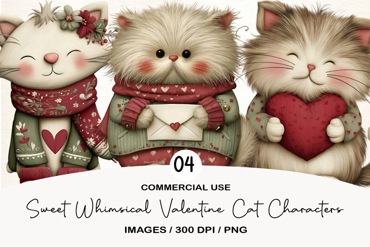 Sweet Whimsical Valentine Cat Characters example image 1