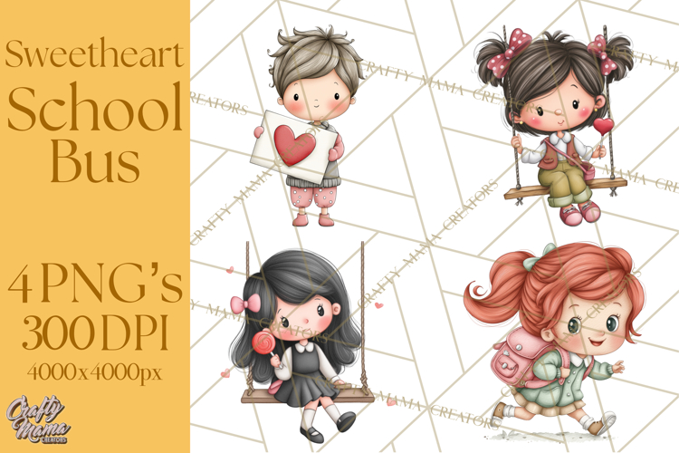 Sweetheart School Bus Clipart PNG, Kids Valentine Art