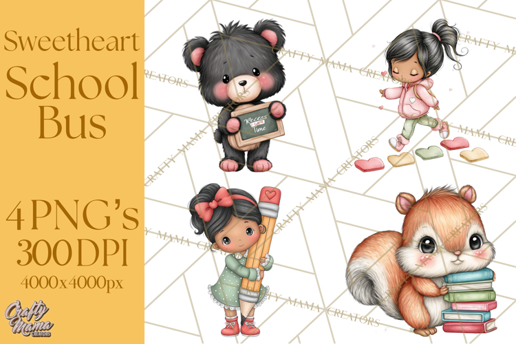 Sweetheart School Bus Clipart PNG, Kids Valentine Art