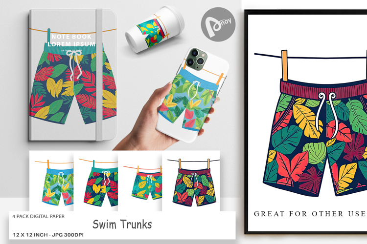 Digital Paper Swim Trunks
