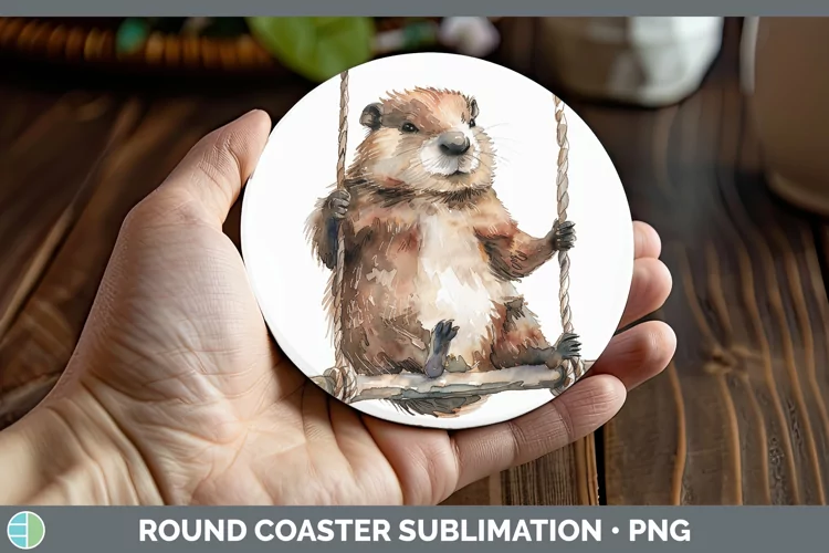 Swinging Beaver Round Coaster Sublimation Coaster Designs