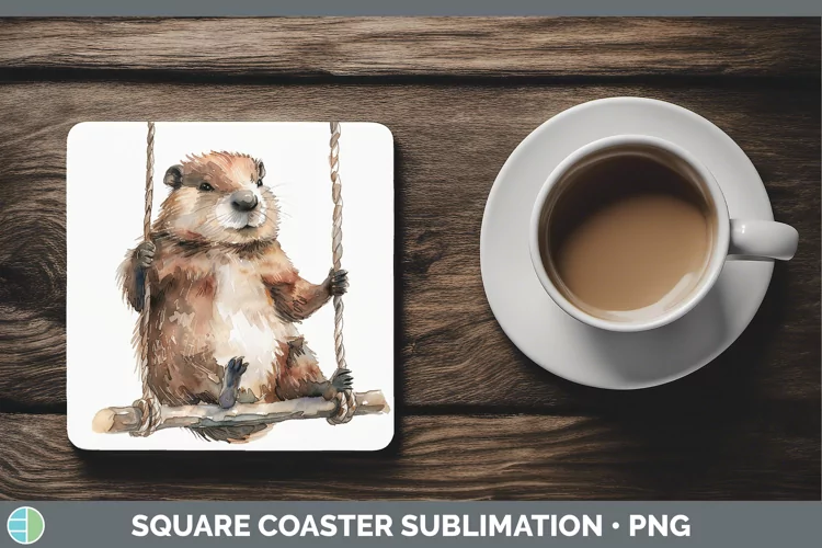 Swinging Beaver Square Coaster Sublimation Coaster Designs