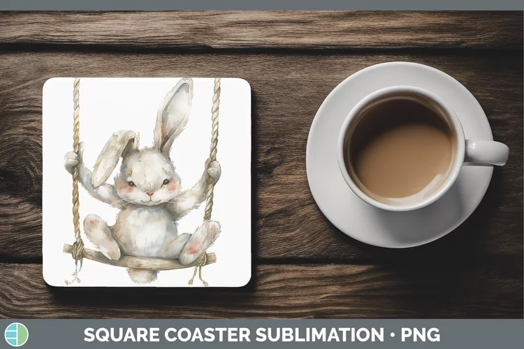 Swinging Bunny Rabbit Square Coaster Sublimation Coaster Des