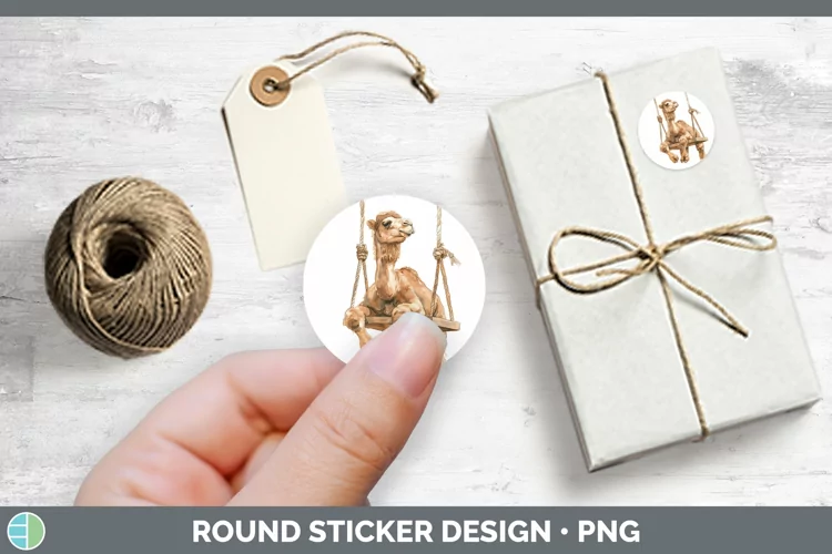 Swinging Camel Stickers | Round Labels Designs