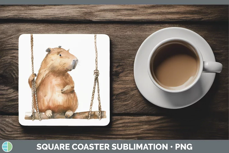 Swinging Capybara Square Coaster Sublimation Coaster Designs