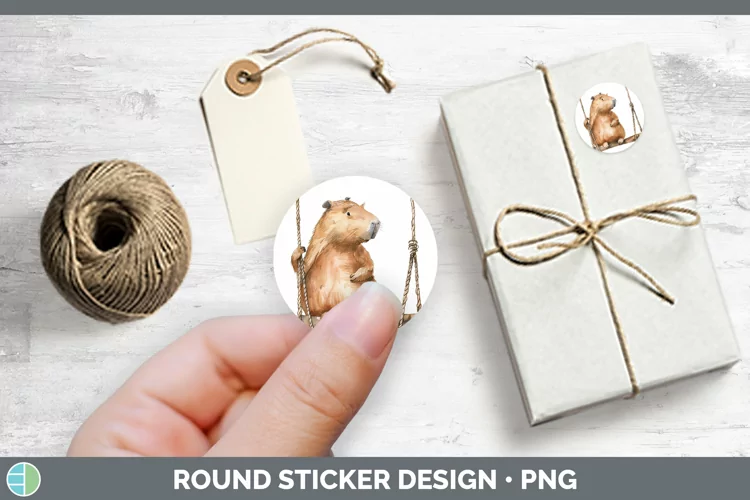 Swinging Capybara Stickers | Round Labels Designs