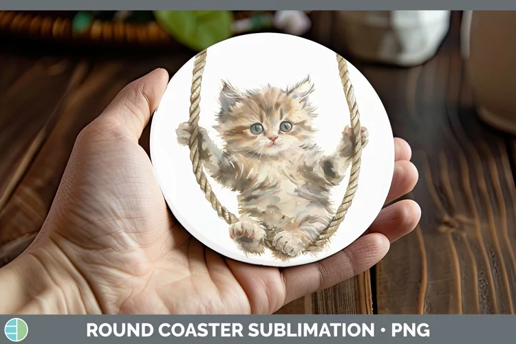 Swinging Cat Round Coaster Sublimation Coaster Designs