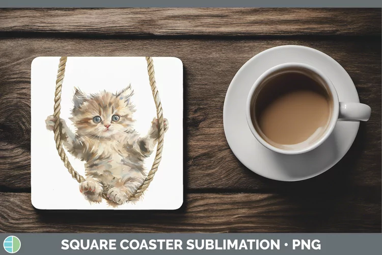 Swinging Cat Square Coaster Sublimation Coaster Designs