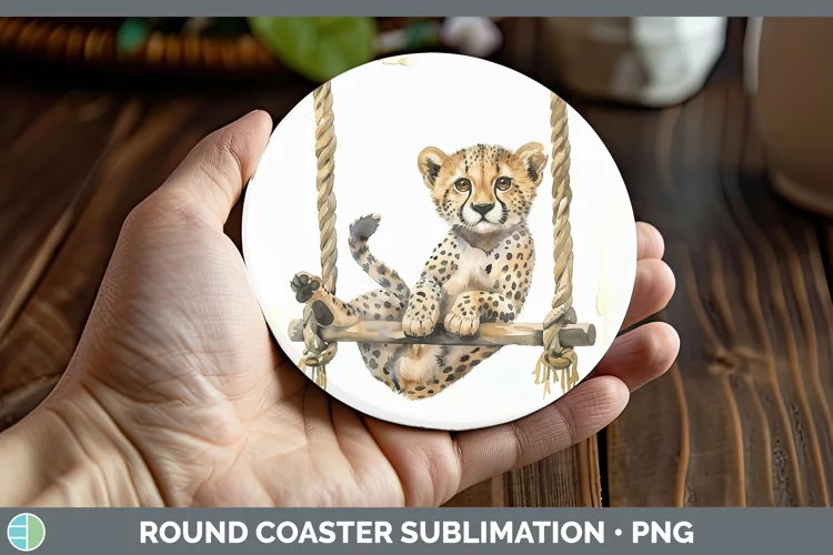 Swinging Cheetah Round Coaster Sublimation Coaster Designs