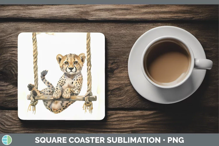 Swinging Cheetah Square Coaster Sublimation Coaster Designs