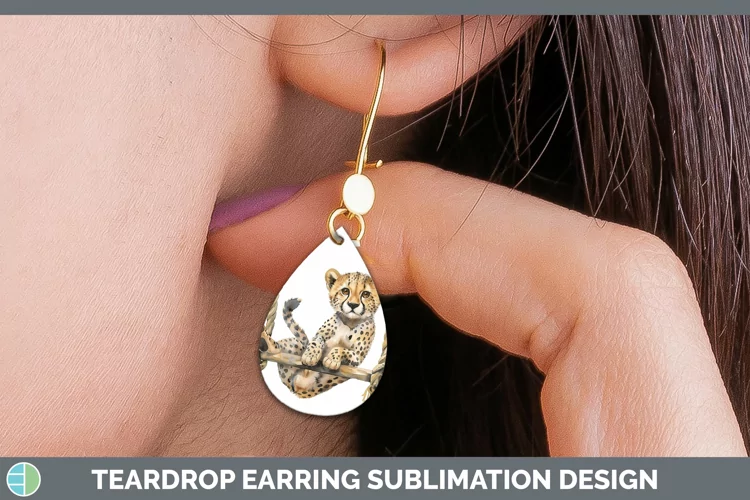 Swinging Cheetah Teardrop Earrings Sublimation Earrings Desi
