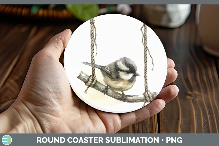 Swinging Chickadee Round Coaster Sublimation Coaster Designs