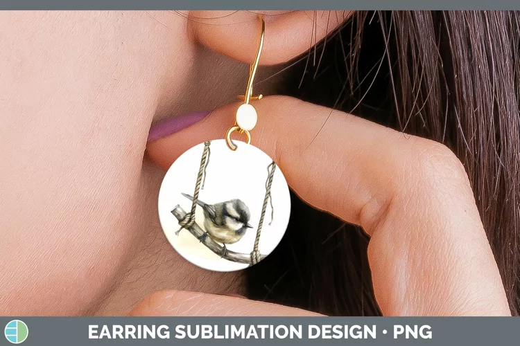 Swinging Chickadee Round Earrings Sublimation Earrings Desig