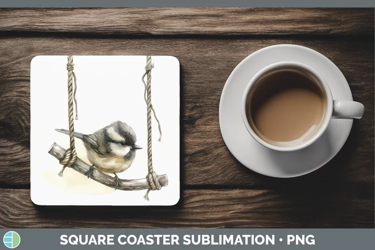 Swinging Chickadee Square Coaster Sublimation Coaster Design