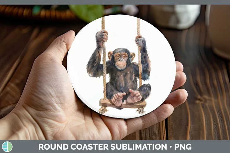 Swinging Chimpanzee Round Coaster Sublimation Coaster Design