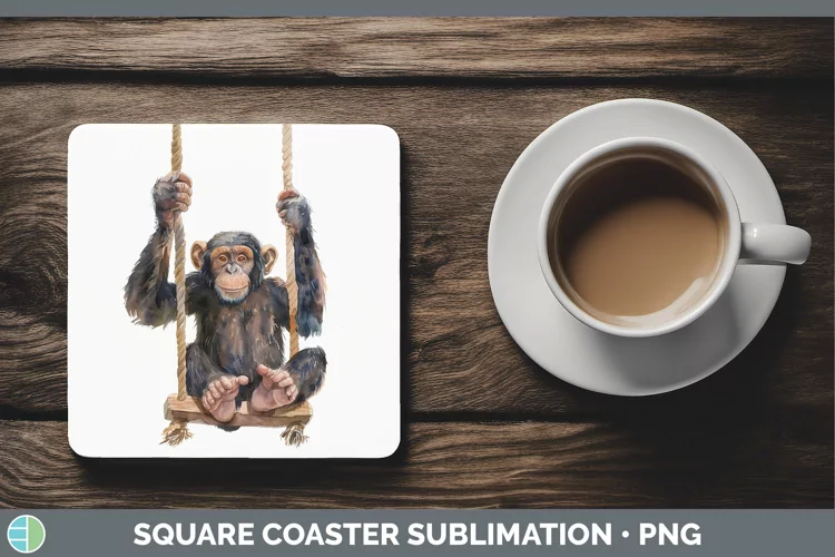 Swinging Chimpanzee Square Coaster Sublimation Coaster Desig