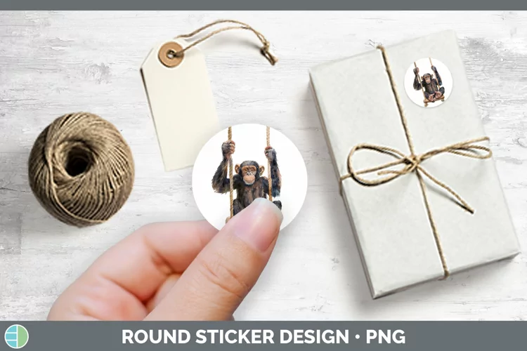 Swinging Chimpanzee Stickers | Round Labels Designs