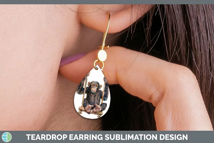 Swinging Chimpanzee Teardrop Earrings Sublimation Earrings D