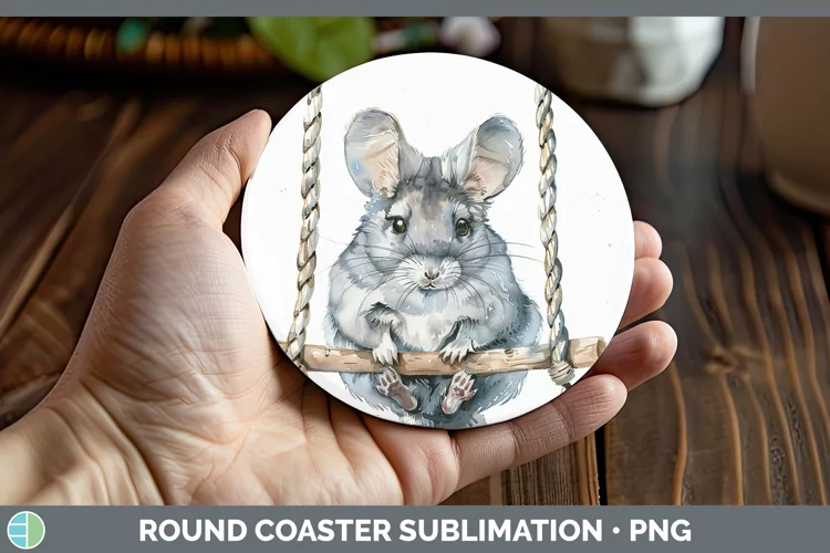 Swinging Chinchilla Round Coaster Sublimation Coaster Design