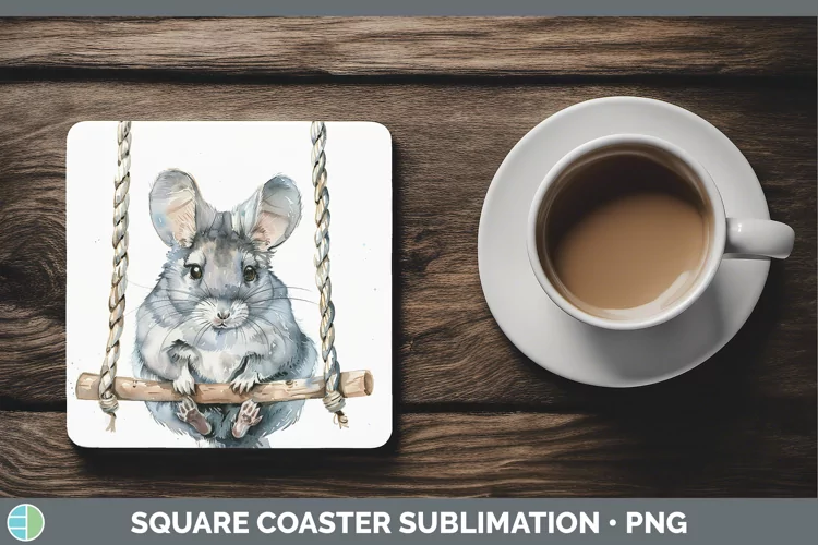 Swinging Chinchilla Square Coaster Sublimation Coaster Desig