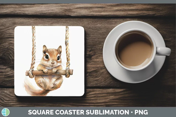Swinging Chipmunk Square Coaster Sublimation Coaster Designs