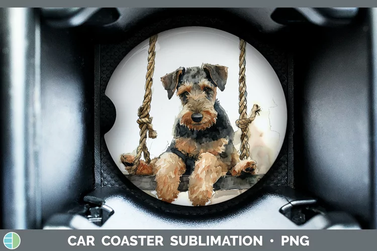 Swinging Dogs Airedale Terrier Dog Car Coaster Sublimation C