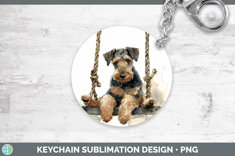 Swinging Dogs Airedale Terrier Dog Keychain Sublimation Keyr