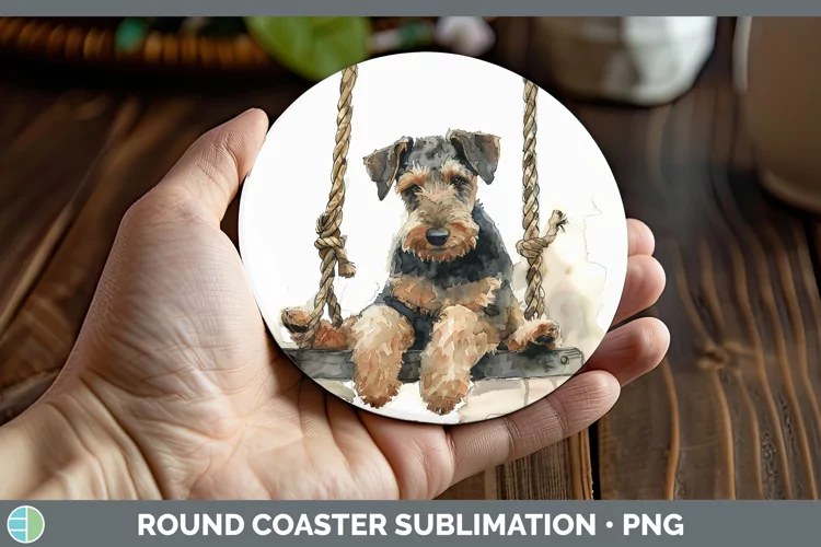 Swinging Dogs Airedale Terrier Dog Round Coaster Sublimation