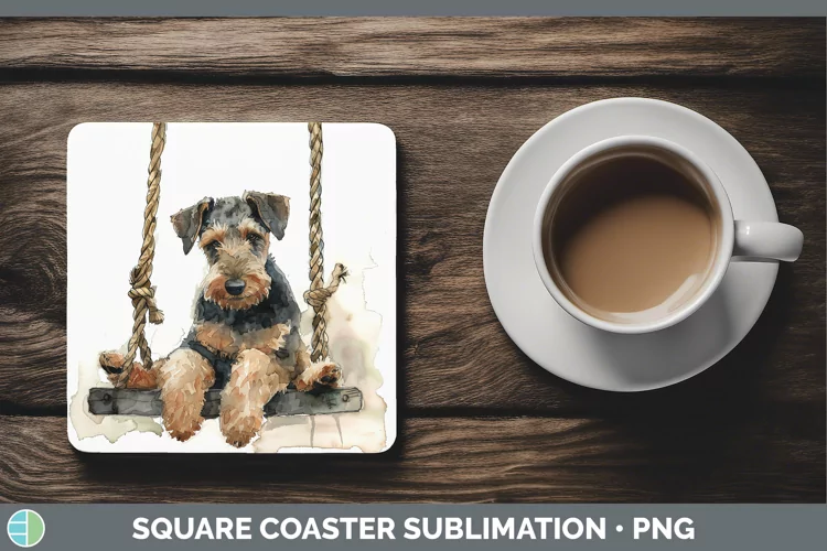 Swinging Dogs Airedale Terrier Dog Square Coaster Sublimatio