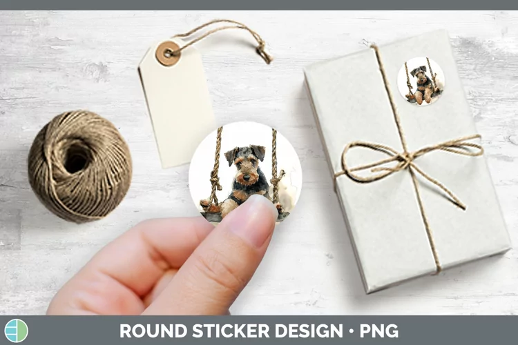 Swinging Dogs Airedale Terrier Dog Stickers | Round Labels D