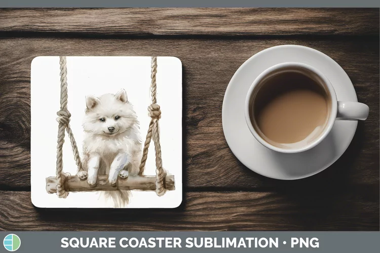 Swinging Dogs American Eskie Dog Square Coaster Sublimation