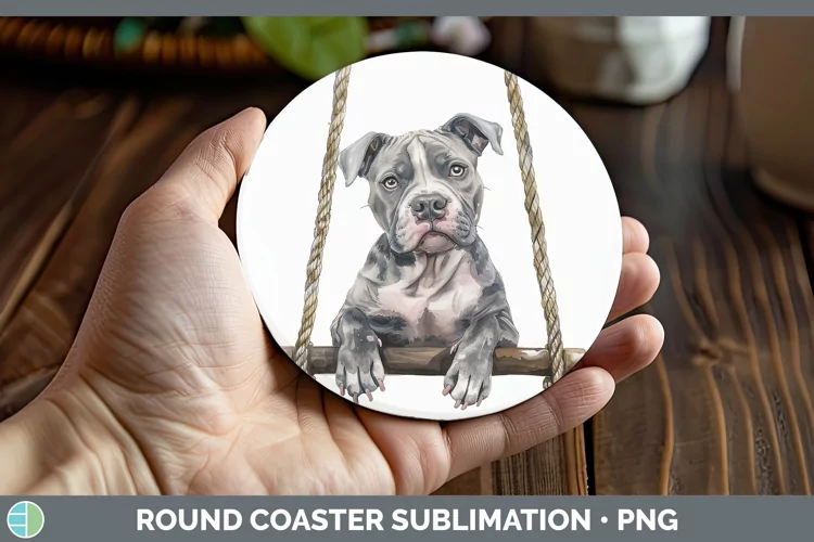 Swinging Dogs American Staffordshire Round Coaster Sublimati