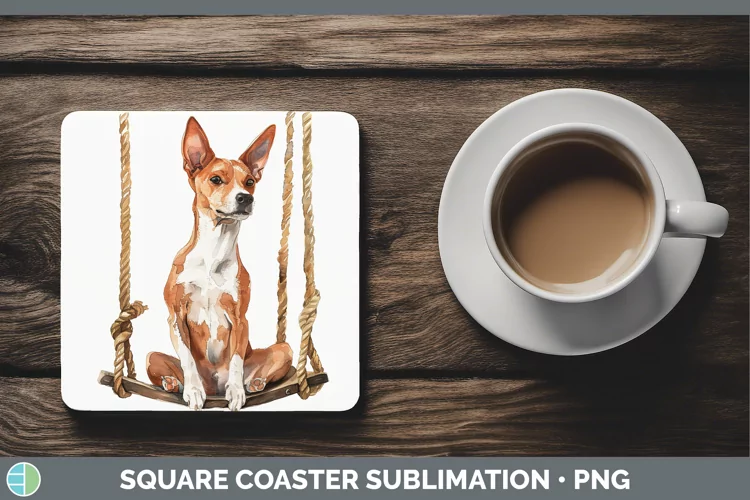 Swinging Dogs Basenji Square Coaster Sublimation Coaster Des