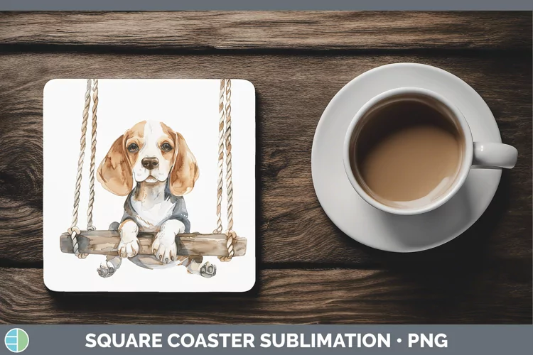 Swinging Dogs Beagle Square Coaster Sublimation Coaster Desi