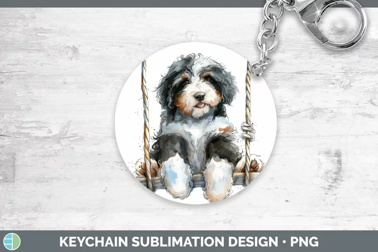 Swinging Dogs Bernedoodle Dog Keychain Sublimation Keyring D