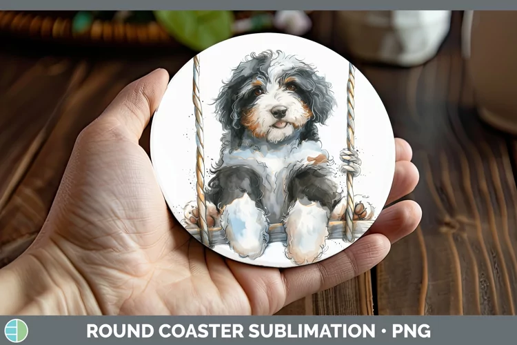 Swinging Dogs Bernedoodle Dog Round Coaster Sublimation Coas