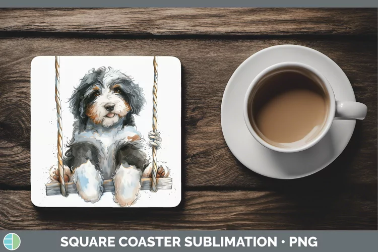 Swinging Dogs Bernedoodle Dog Square Coaster Sublimation Coa
