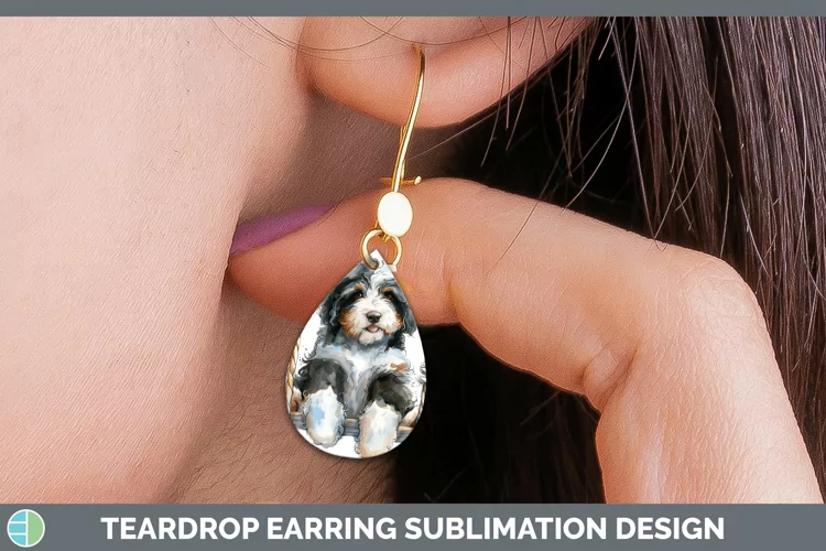 Swinging Dogs Bernedoodle Dog Teardrop Earrings Sublimation