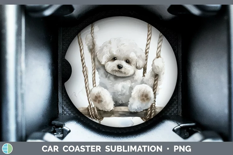 Swinging Dogs Bichon Frise Car Coaster Sublimation Coaster D