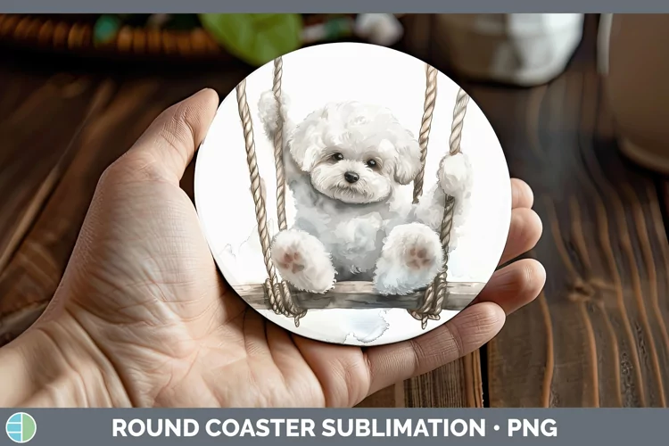 Swinging Dogs Bichon Frise Round Coaster Sublimation Coaster