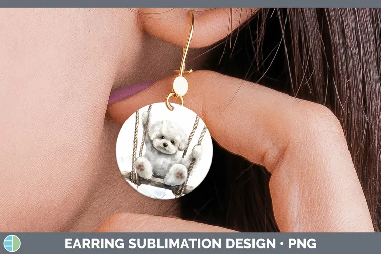 Swinging Dogs Bichon Frise Round Earrings Sublimation Earrin