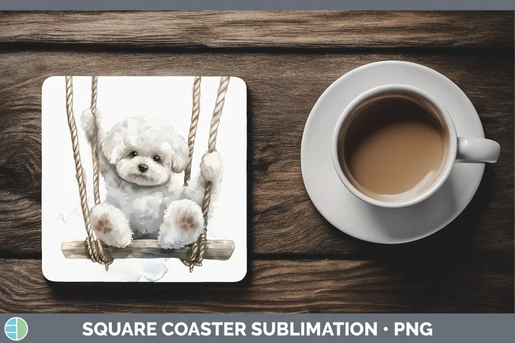 Swinging Dogs Bichon Frise Square Coaster Sublimation Coaste