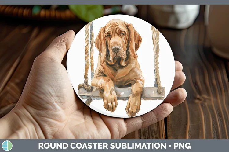 Swinging Dogs Bloodhound Round Coaster Sublimation Coaster D