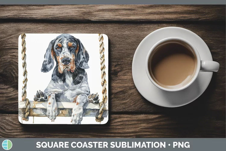 Swinging Dogs Bluetick Coonhound Square Coaster Sublimation