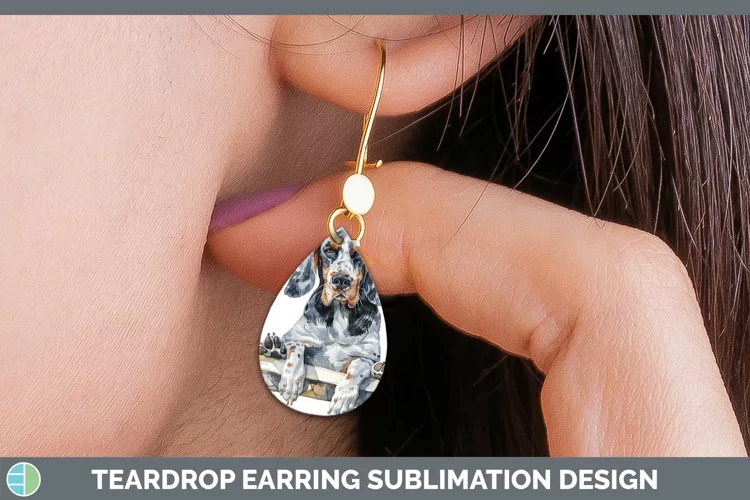 Swinging Dogs Bluetick Coonhound Teardrop Earrings Sublimati