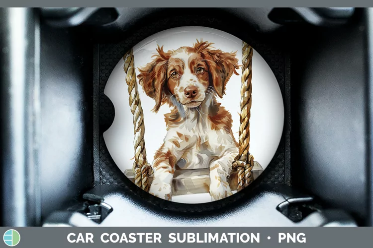 Swinging Dogs Brittany Dog Car Coaster Sublimation Coaster D