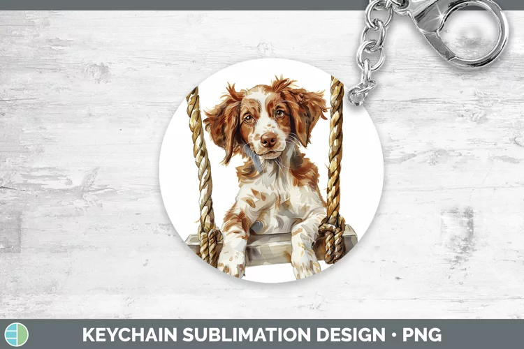 Swinging Dogs Brittany Dog Keychain Sublimation Keyring Desi