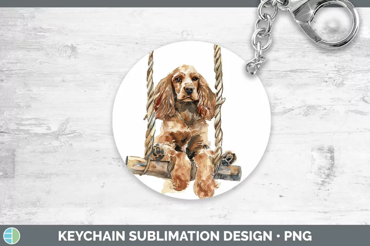 Swinging Dogs Cocker Spaniel Keychain Sublimation Keyring De